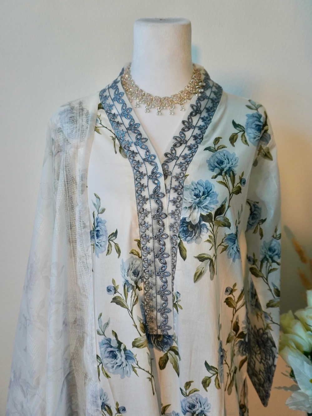 Floral Blue Lawn Dress - Picture 2 of 5